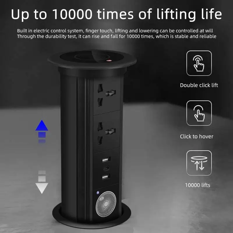 Prise escamotable automatique Herepow – Adaptateur universel UE FR UK US avec ports USB Type-C et audio Bluetooth pour appareils électroménagers intelligents