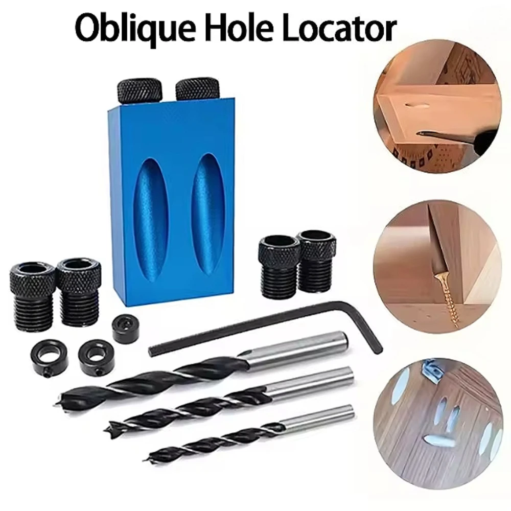 14-teiliges Taschenloch-Schraubenvorrichtung, 15 Grad, Dübelbohrer, Tischlerei-Set, Tischler, Holz, Holzarbeiten, Führungen, Gelenkwinkel-Locator-Werkzeug Image