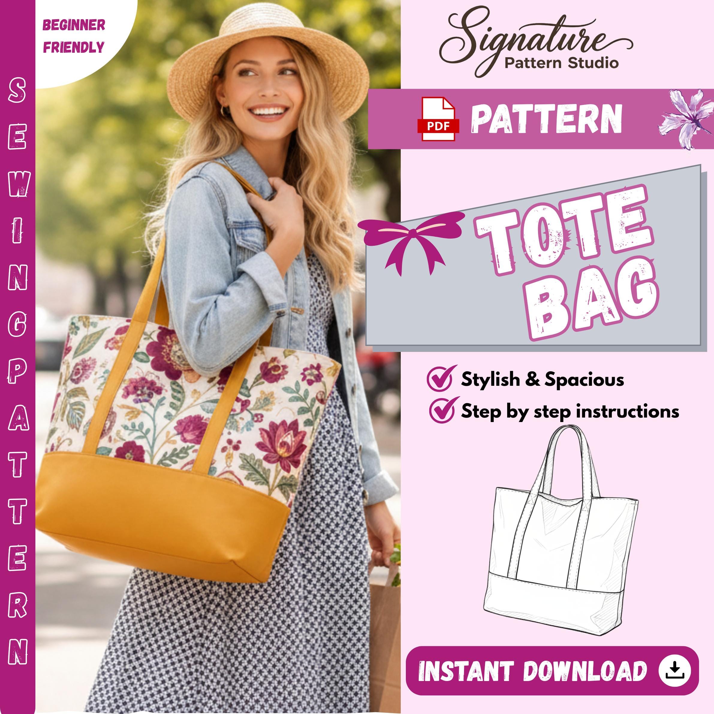 Cartamodello per borsa tote facile da cucire per principianti / Borsa a tracolla in tela fai da te / Cartamodello per borsa della spesa / Borsa riutil