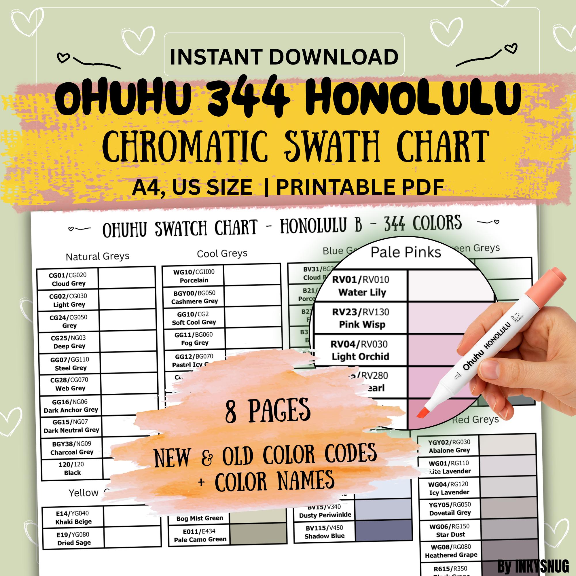 Tabella dei campioni cromatici Ohuhu Honolulu 344 / Nuovi, vecchi codici e nomi dei colori