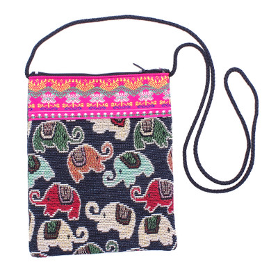 Many Elephants in Pink,'Small Cotton Blend Sling from Thailand'