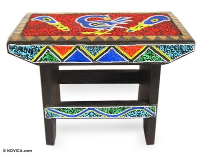Beaded throne ottoman, 'Wisdom of Ghana' - Hand Beaded Throne Ottoman