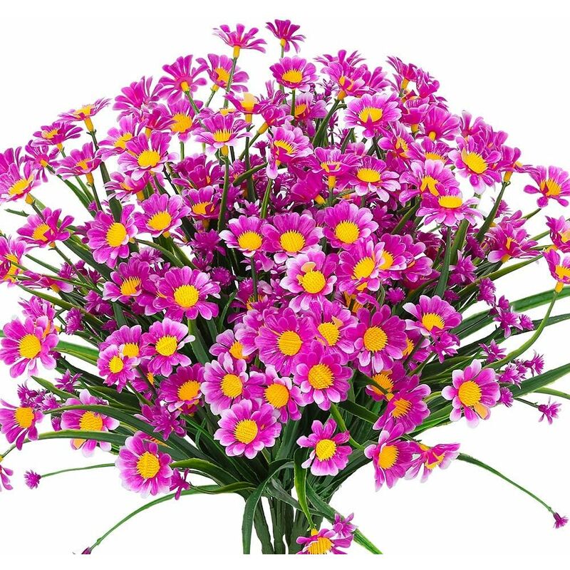 Minkurow Fiori Di Margherita Artificiali, 4 Pezzi Fiori Artificiali Arbusti Di Plastica Verde Fiori Finti Fiori Artificiali Per Interni Ed Esterni (fucsia)