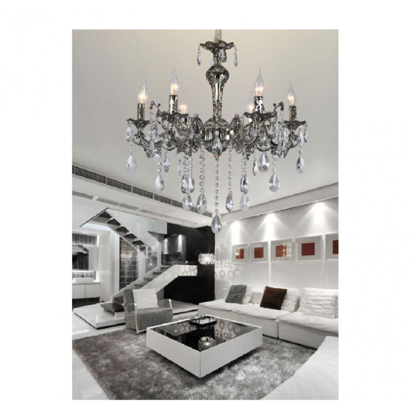 Lampadario Da Soffitto Design Classico 6 Bracci Con Pendenti Attacco E14 A03-6 - - Trade Shop Traesio