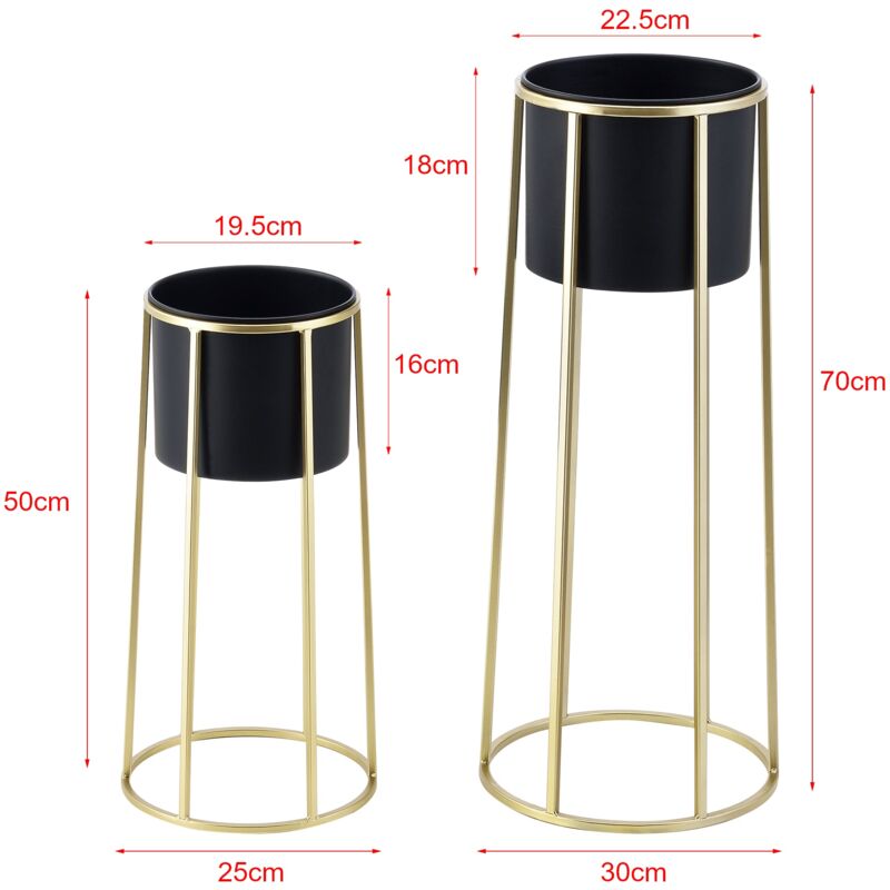 Set Di 2 Supporti Per Piante Set Vasi Da Fiori Set Vasi Da Fiori Set Vaso In Metallo Fioriera Diverse Dimensioni Oro Nero 030006050