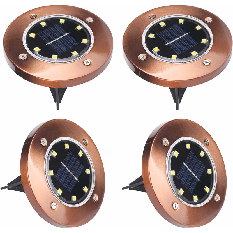 Minkurow Luci Da Terra Solari, 8 Luci Esterne A Led Solari, Luci Da Giardino, Luci Da Esterno, Luci Da Terra, Impermeabili, Luci Solari Per Paesaggio Con Palo Di Terra, Per Prato (bianco Caldo, 4 Pezz
