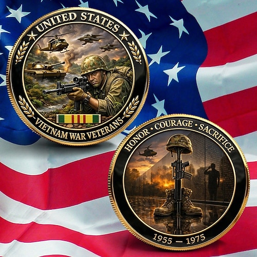 Gedenkmünze für US-Vietnamveteranen, Sammlermünze (1955–1975), Motiv: Ehre, Mut, Opferbereitschaft, patriotische Herausforderungsmünze, robuste Metallpräsentation Image