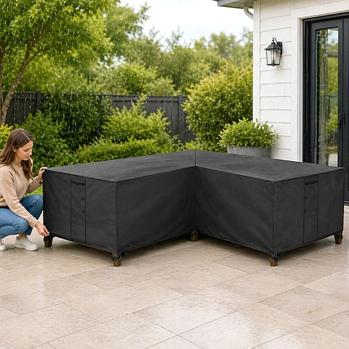 Gartenmöbelabdeckung, L-förmige Lounge-Abdeckung, wasserdichte Rattan-Sofaabdeckung, für Gartenmöbel, Sitzgruppen, Ecksofas, Ecklounge-Sets, Plane (270 x 270 x 90 cm, schwarz)