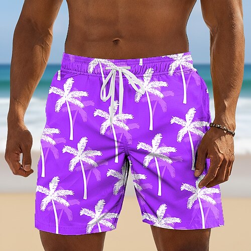 Herren Kokospalme Palme Tropische Pflanzen Badehosen Badeanzüge Badeshorts Boardshorts Mittlere Taille Hawaiianisch Outdoor Urlaub Alltagskleidung Seitentaschen Netzfutter Elastischer Kordelzug in Image