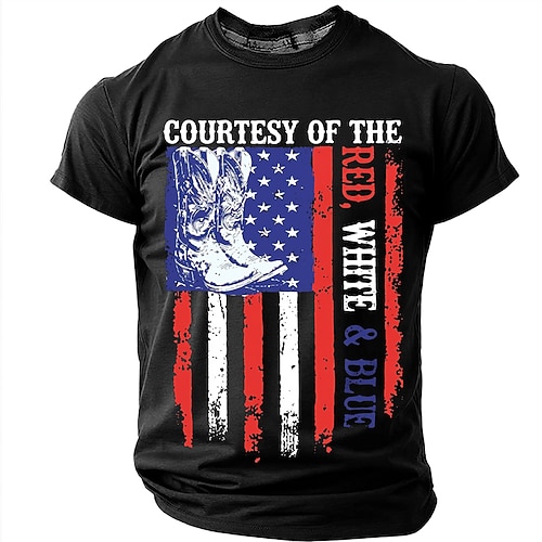 Herren „mit freundlicher Genehmigung der Rot-Weißen T-Shirt mit Western-Cowboystiefel-Grafik, Kurzarm, Rundhalsausschnitt, patriotischem USA-Flaggenmotiv, Südstaaten-Country-Stil, Geschenk für Image