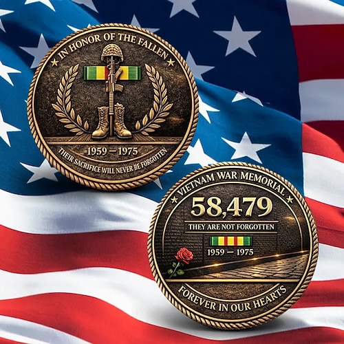 Gedenkmünze zum Vietnamkrieg der USA, Veteranen-Challenge-Coin (1959–1975), Ehrung gefallener Soldaten, patriotische Sammlermünze, robustes Metalldisplay Image