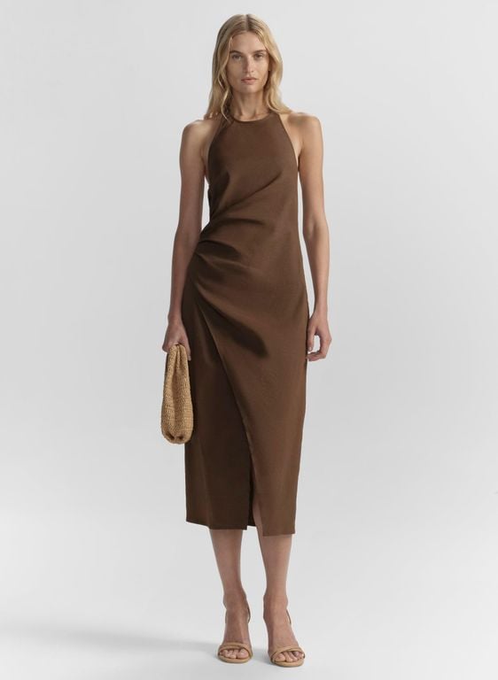 Sylvie Linen Midi Halter Dress - Brown - A.L.C. Dresses