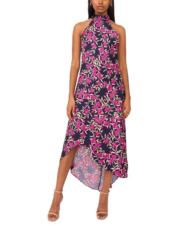 Draped Satin Tie Back Halter Midi Dress - Purple - Cece Dresses