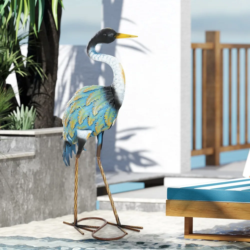 Statue de héron pour jardin, ornement de jardin sur pied, cadeau de jardin en métal avec piquets, 28 x 17 x 63 cm, multicolore