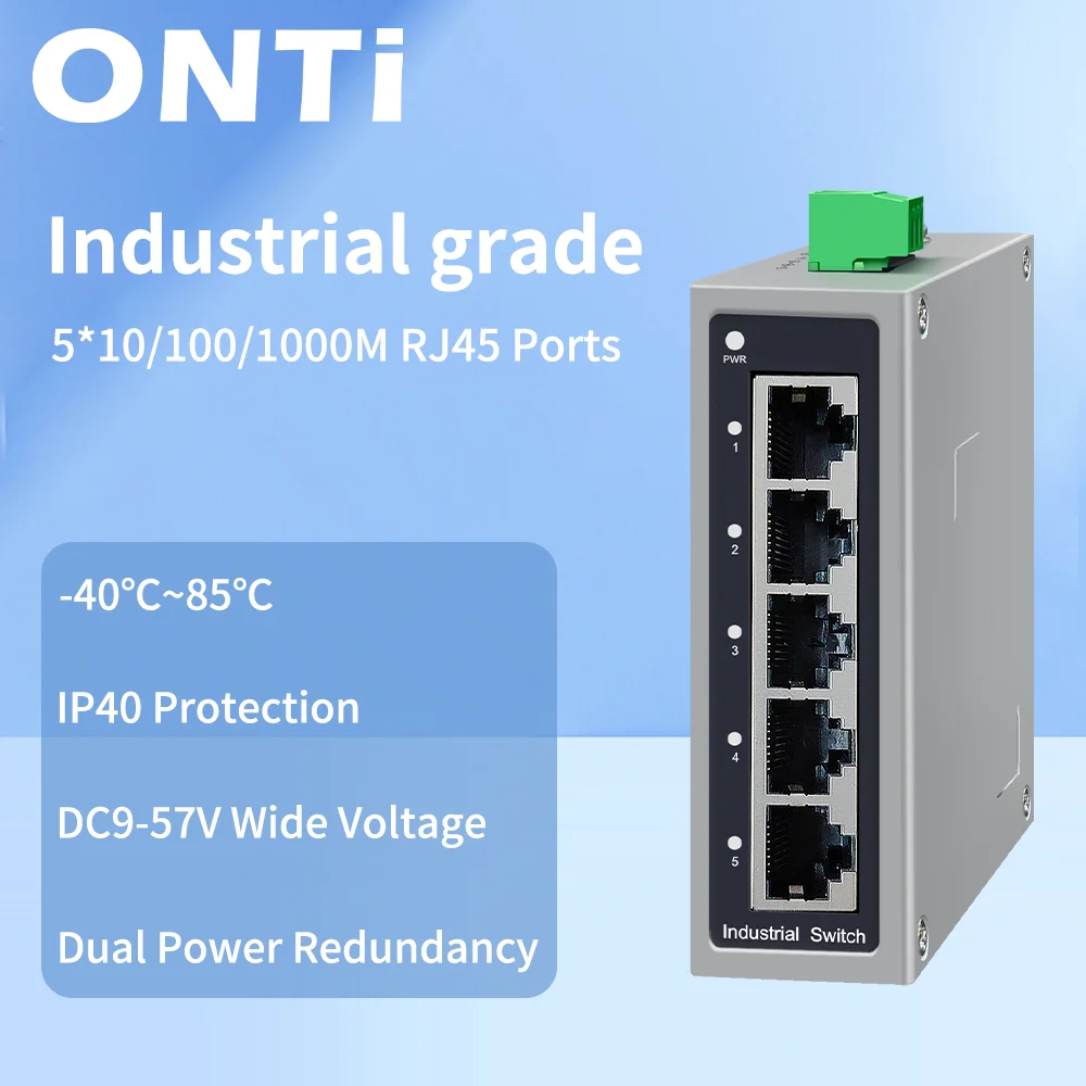ONTi Switch industriel Gigabit 5 ports 1000 Mbps, mini-switch Ethernet industriel, montage sur rail DIN, Plug and Play, chipset industriel