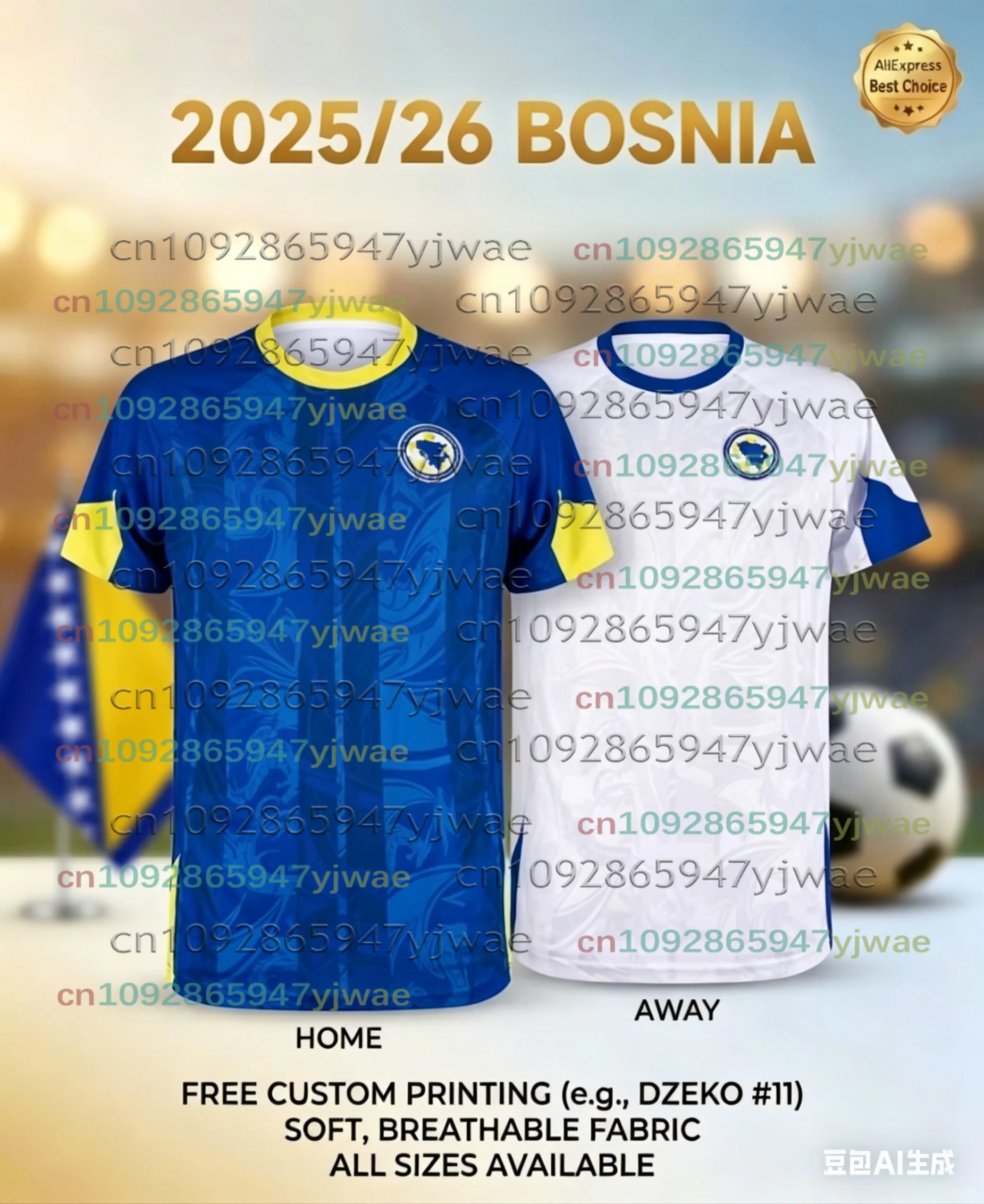 Maillot de football Bosnie-Herzégovine 2025-2026 DZEKO 11 – T-shirt de football pour homme, maillot d'entraînement domicile/extérieur bleu et blanc, uniforme de supporter
