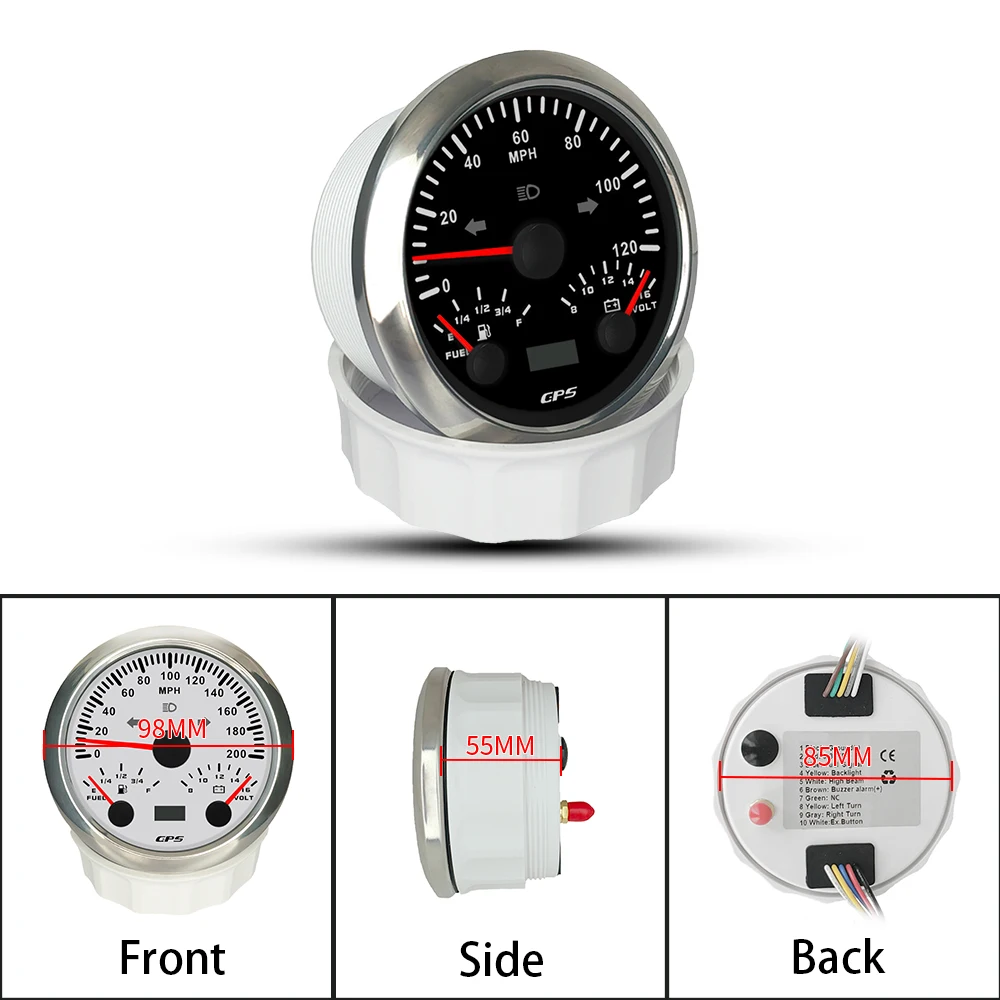 Rhaxel 85mm 3 in 1 Multifunction Gauge GPS Speedometer 120K 200MPH with Fuel Level 12 Volt 7 Color Backlight for Car Motorcycle