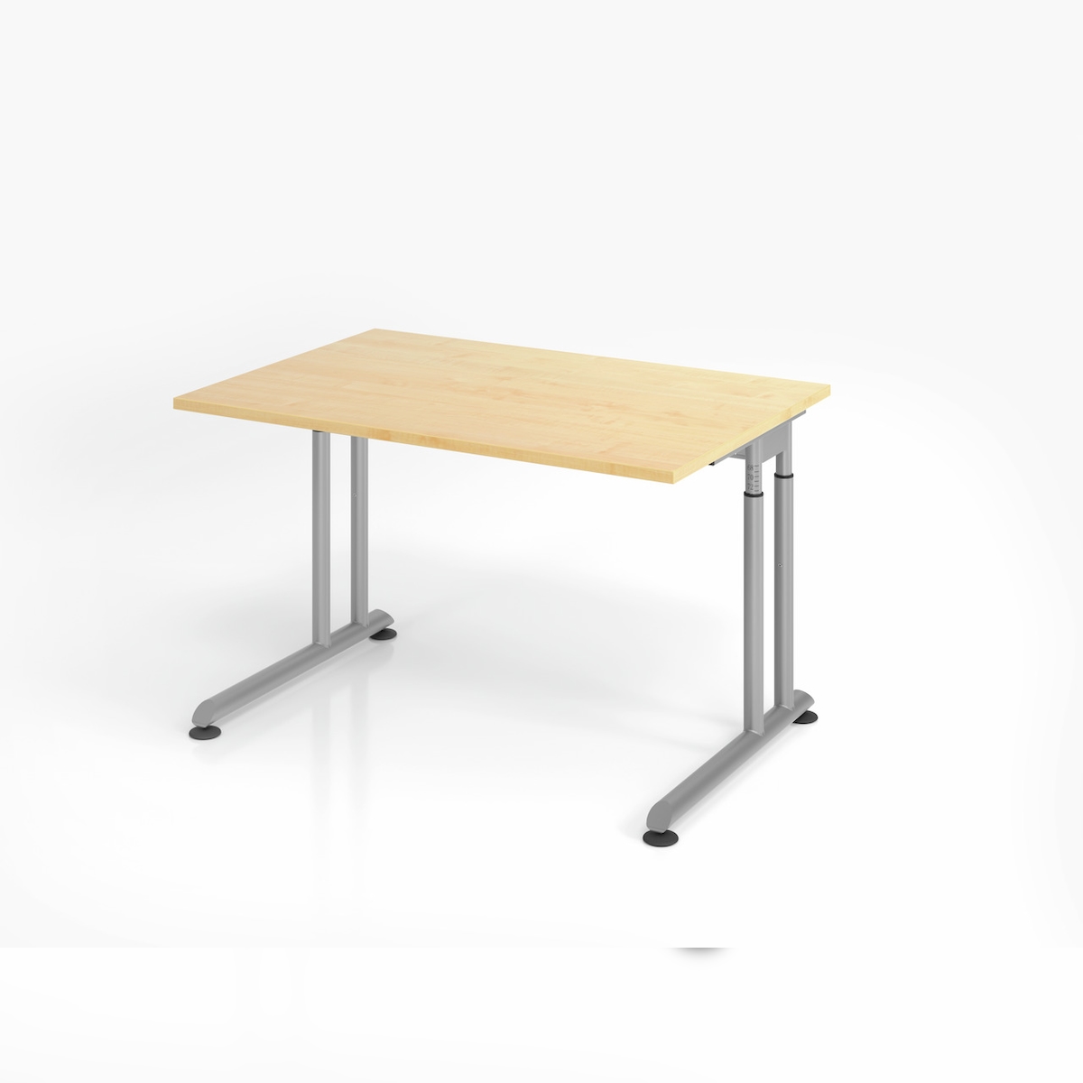 PROREGAL Schreibtisch Nilo | Ahorn | Silber Gestell | BxT 120x80cm | Arbeitshöhe 68-82cm | höhenjustierbar, 1cm Raster | C-Fuß-Gestell | Bürotisch Image