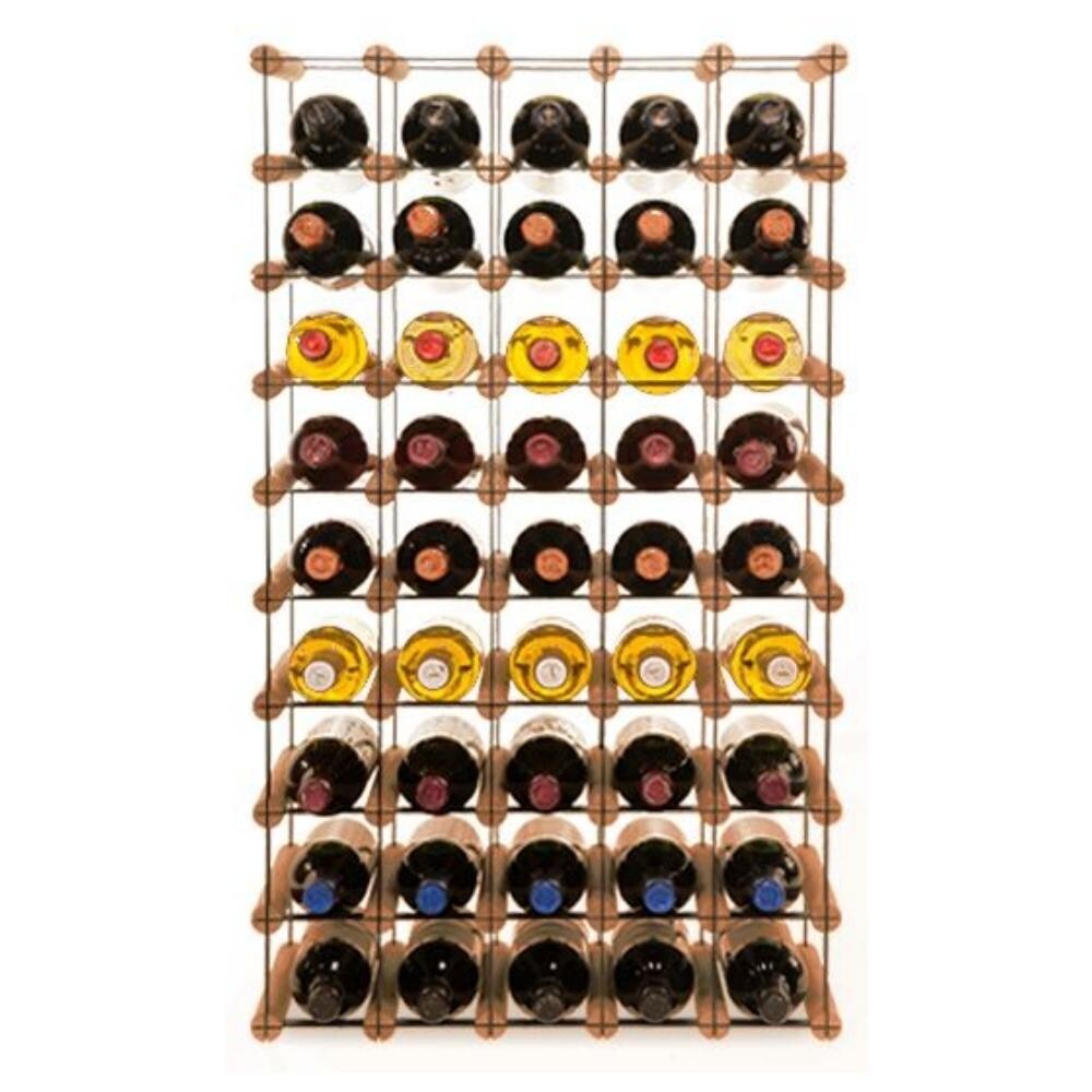 PROREGAL Modulares Weinregal VINOTECA MOD METAL | HxBxT 92,5x52,5x24,5cm | 5x9 Flaschen | Massives Kiefernholz | Braun geölt | Flaschenregal Image