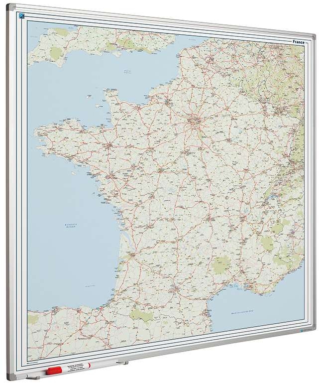 PROREGAL Magnetisches Whiteboard Straßenkarte Frankreich | HxBxT 120x120cm | mit Befestigungsmaterial & Stiftablage | Sublimationsstahl Image