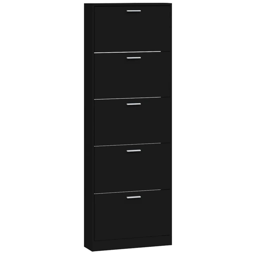 Helloshop26 - Schuhschrank Schuhaufbewahrung Möbel für Eingangsbereich/Flur/Wohnzimmer 59 x 17 x 169 cm schwarzes Holzwerkstoff 02_0021984 Image