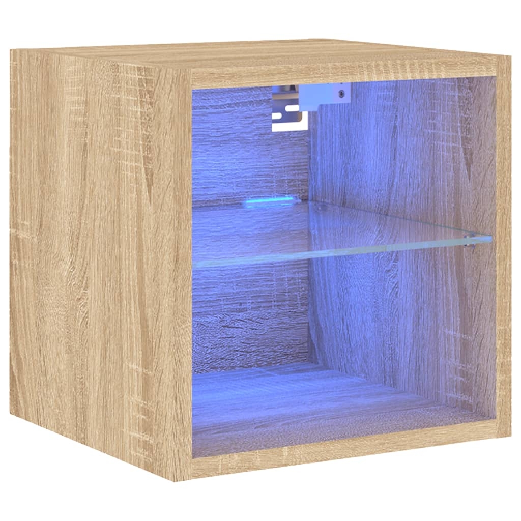 Helloshop26 - Multimedia-TV-Möbel TV-Regal Sideboard TV-Schrank Wohnwand mit LED-Beleuchtung Sonoma-Eiche 30 x 28,5 x 30 cm braun 02_0028010 Image