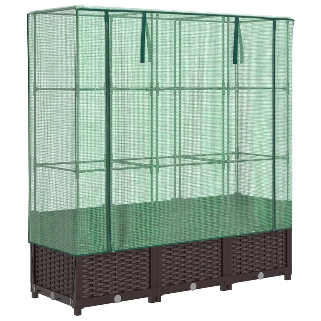 Helloshop26 - Hochbeet/Pflanzkasten mit Abdeckung in Rattanoptik 120 x 40 x 138 cm Braun 02_0038739 Image