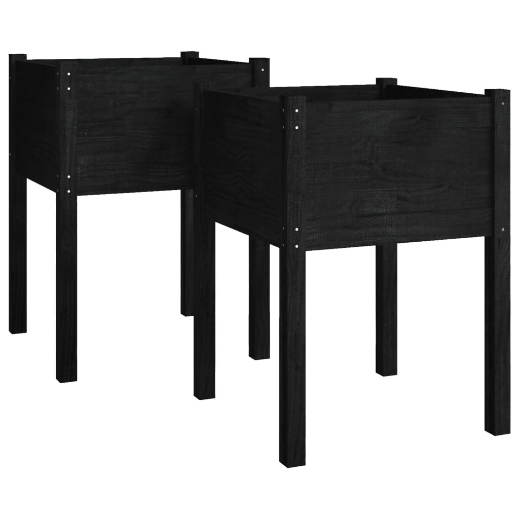Helloshop26 - Hochbeet-Pflanzkasten für Pflanzen Blumen Garten Terrasse 2er-Set 50 x 50 x 70 cm massives schwarzes Kiefernholz 02_0038997 Image