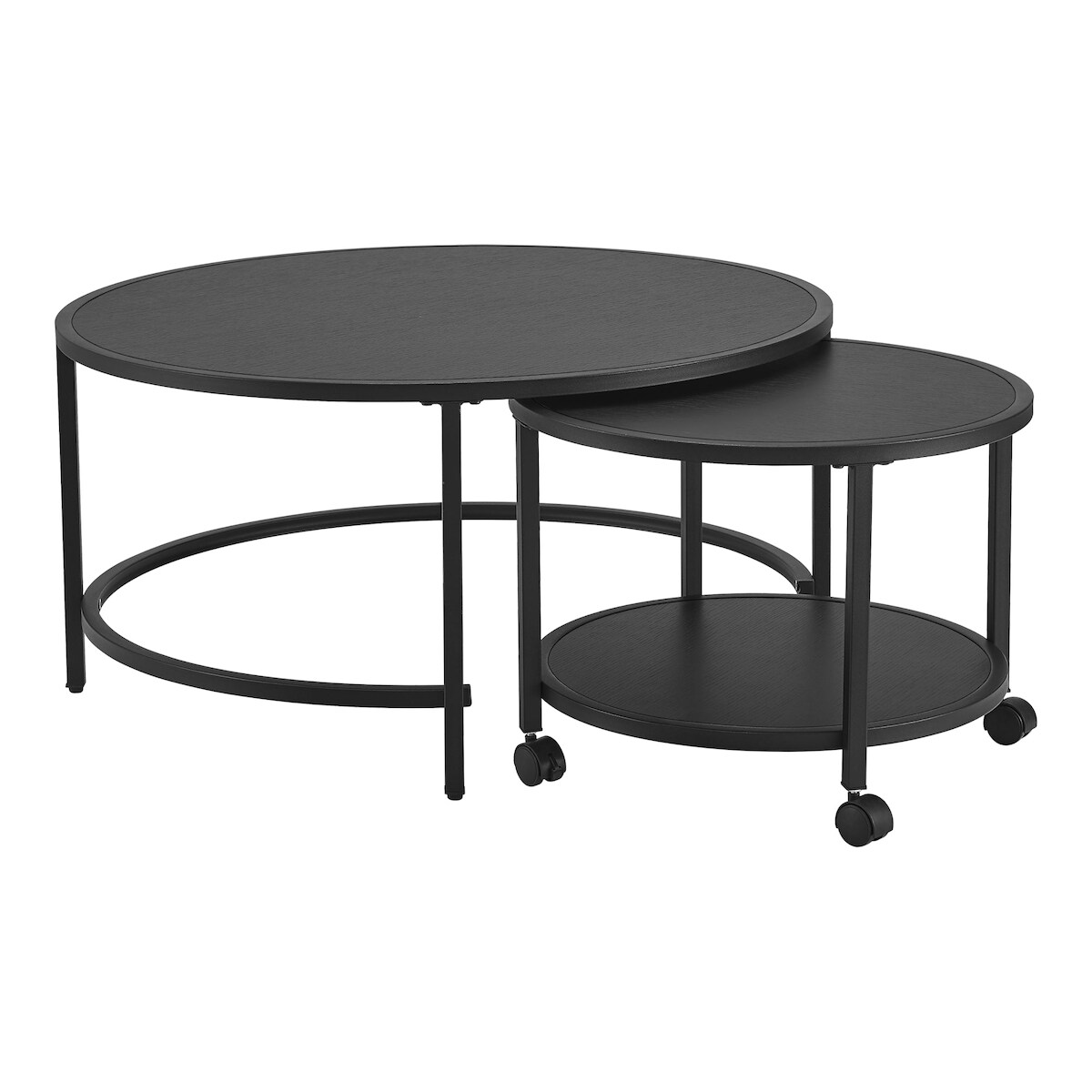 Helloshop26 - Set aus 2 runden ineinander schiebbaren Couchtischen mit Rollen und Stauraum schwarz 03_0008532 Image
