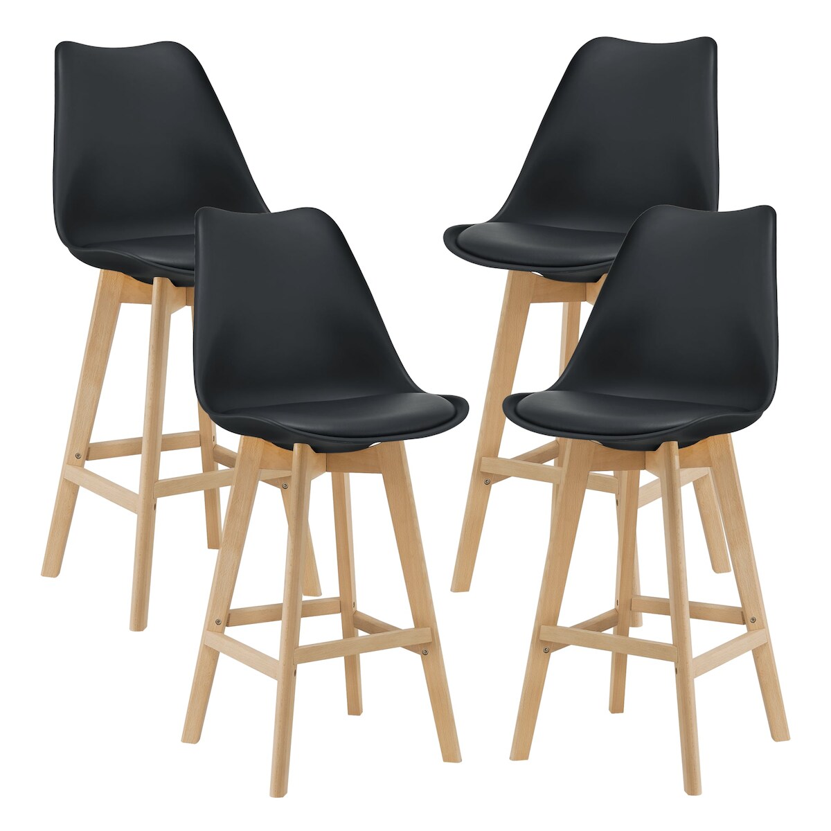 Helloshop26 - Set mit 4 Barhockern aus Kunststoff Buchenoptik 105 x 48 x 58 cm schwarz 03_0008720 Image