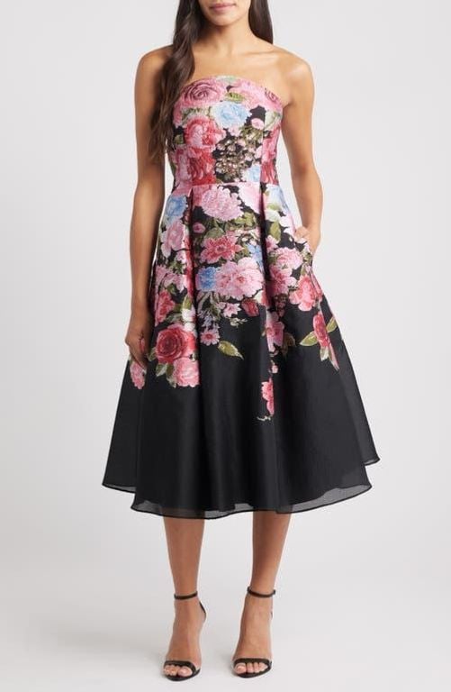 Strapless Brocade Dress - Black - Eliza J Dresses