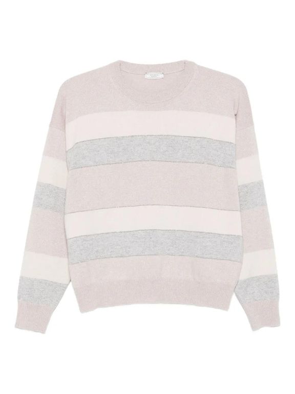 Textured Knit Sweater With Subtle Stripes - White - Peserico Knitwear