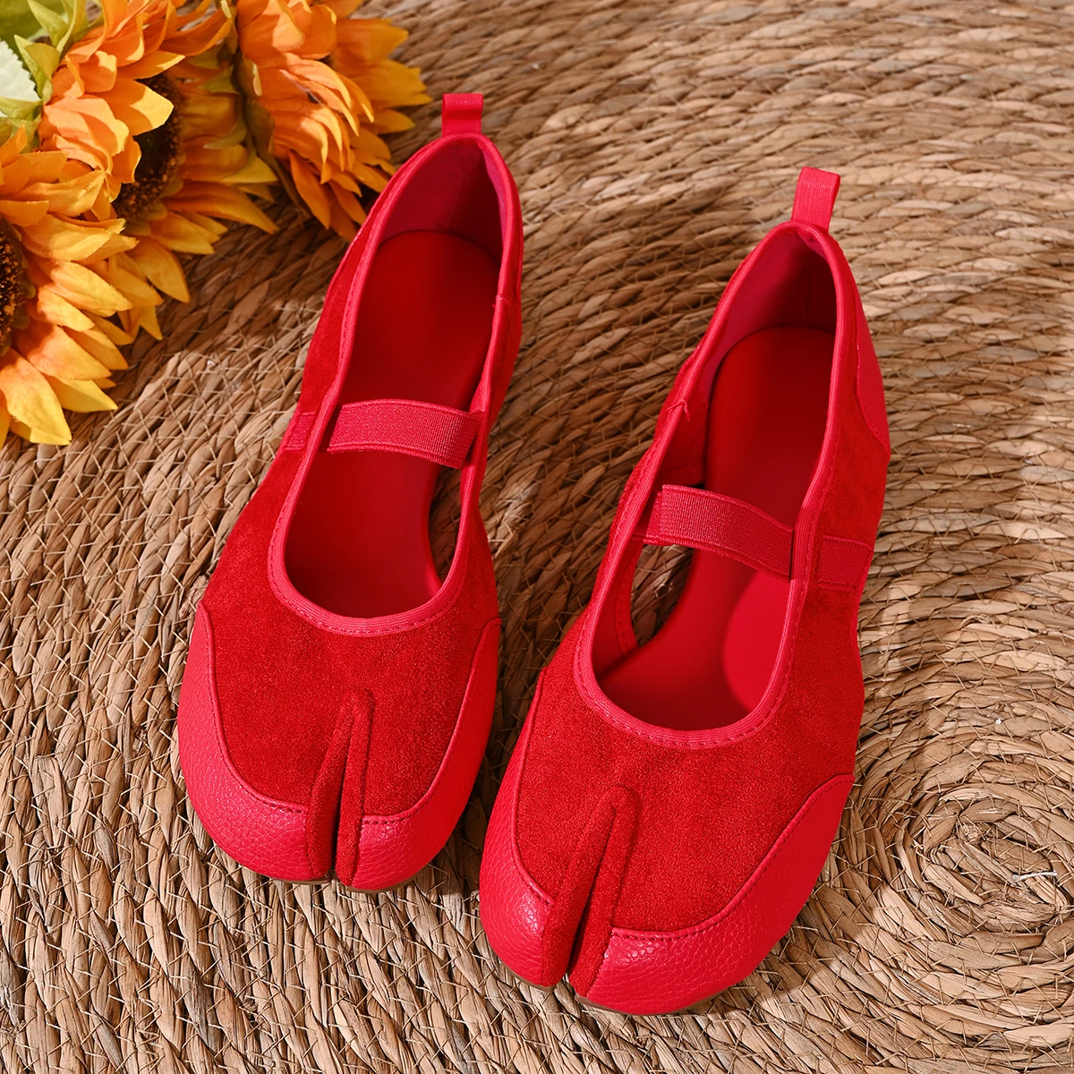 Neue Rote Ballett-Flats Damen-Sneaker mit Geteilter Zehenpartie Tabi-Laufschuhe Damen-Mary-Jane-Schuhe Fußbekleidung