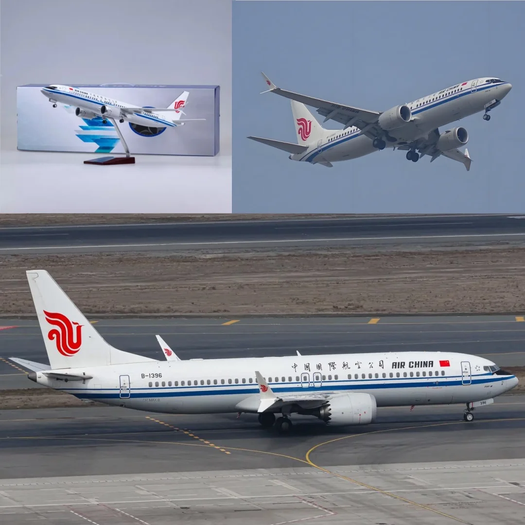 B737max Air China 47cm Harz-Druckguss-Flugzeugmodell im Maßstab 1:85, Flugzeug-Bausatz mit Beleuchtung und Ständer, Geburtstagsgeschenke für Jungen Image