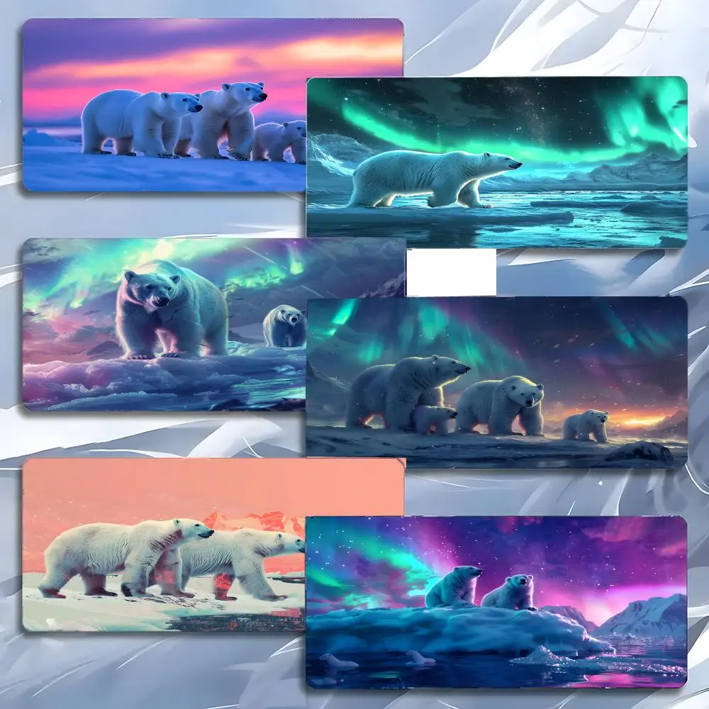 Eisbär mit Nordlicht-Mauspad, großes Gaming-Mauspad mit LockEdge, verdickte PC-Tisch-Schreibtischunterlage