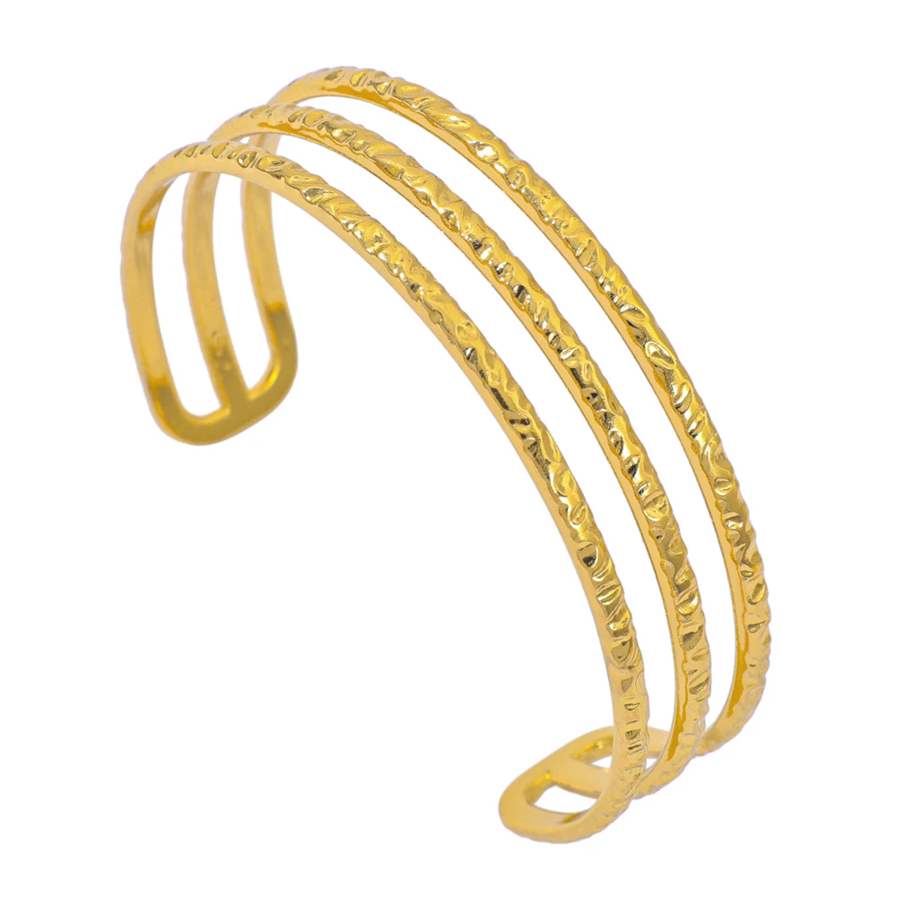 Minimalistische Goldene Strukturierte Zinklegierung-Armreif - Mehrschichtiges Offenes Design, Stilvolles Accessoire für Damen Party & Alltag Image