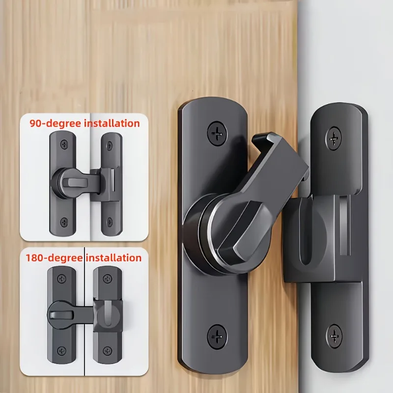 Diebstahlsicheres Türschloss - 90 ° /180 ° Verstellbarer Schiebestift, schlüsselloser Zugang, robust, schwarz, einfache Installation für Zuhause, Büro, Hotel, Garage Image