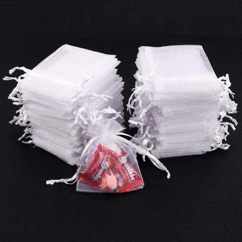50 pz Sacchetti di Organza Bianchi 7x9 9x12 11x16 13x18 CM Gioielli Festa di Nozze Sacchetti Tirabili Sacchetti Regalo Sacchetto di Caramelle Per Comunione decorat