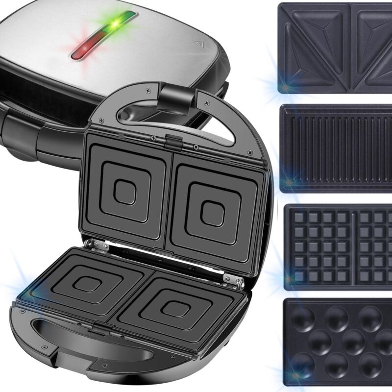 Ad 3040 - Sandwich Maker 5 In 1, Multifunzione, Tostapane, Sandwich Maker Con Grill, 1200 W, Ferro Per Waffle, Forno Per Dadi, Grill A Contatto, Grill Su Due Lati - Adler