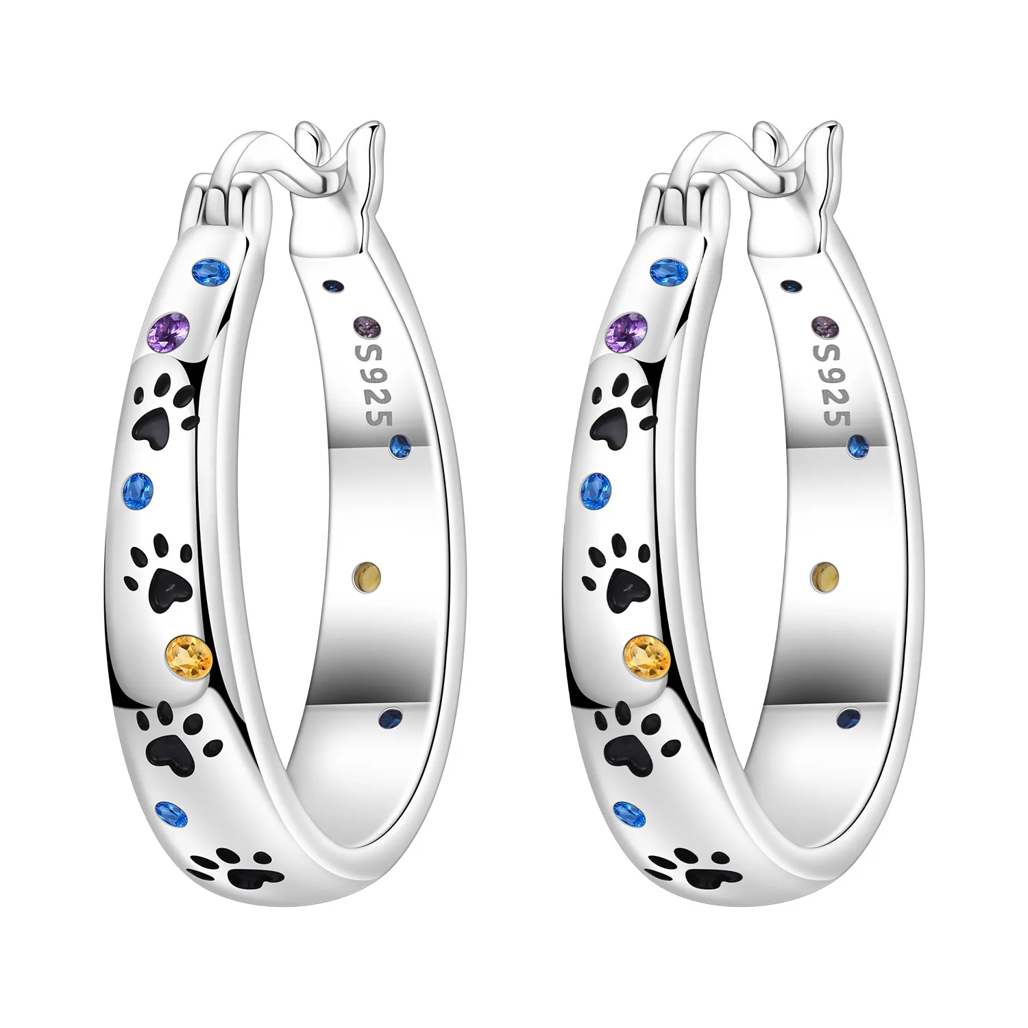 PANPOKI S925 Sterling Silber Ohrringe mit farbigen Pfotenabdrücken, Creolen für Damen, Schmuck, originelle, trendige Geschenke zum Jahrestag Image