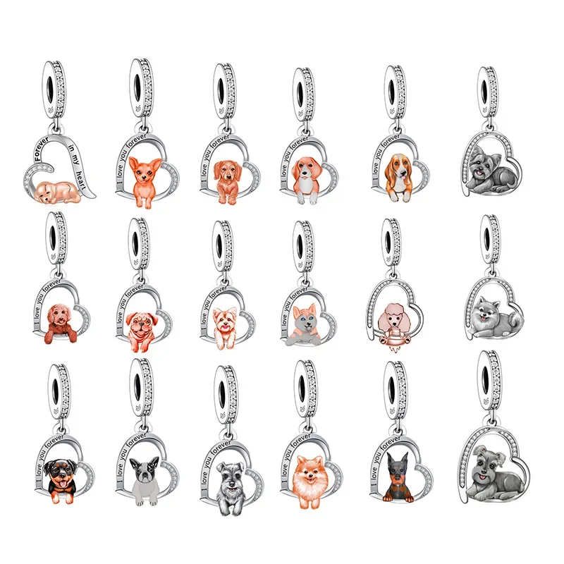 FC Jewelry Fit Original-Charm-Armband aus 925er Silber, süßer Welpe, Yorkshire, Schnauzer, Pomerania-Hundeperle für die Herstellung von Berloque-Frauen Image