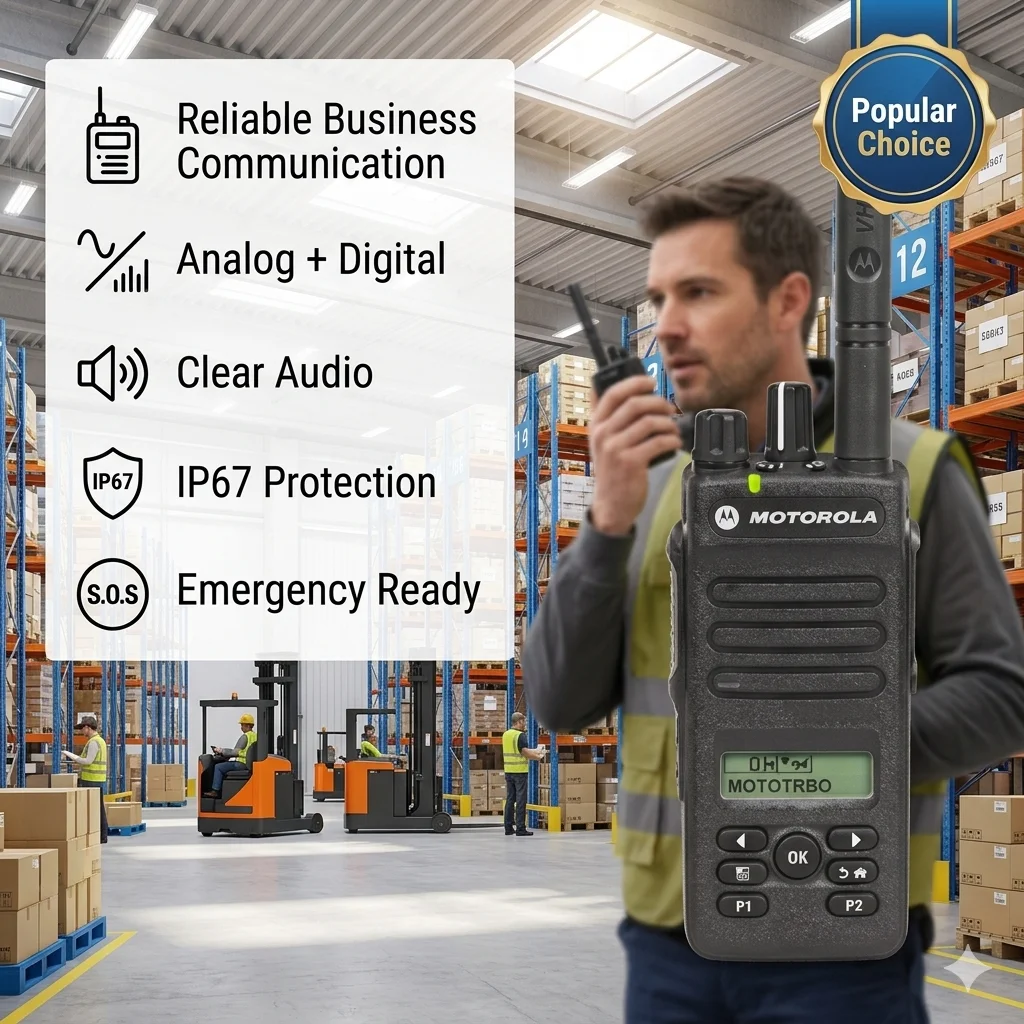Motorola DP2400e MOTOTRBO Digitales Zweiwege-Funkgerät DMR IP67 Wasserdicht UHF VHF Tragbares Walkie-Talkie für Sicherheit & Industrie Image