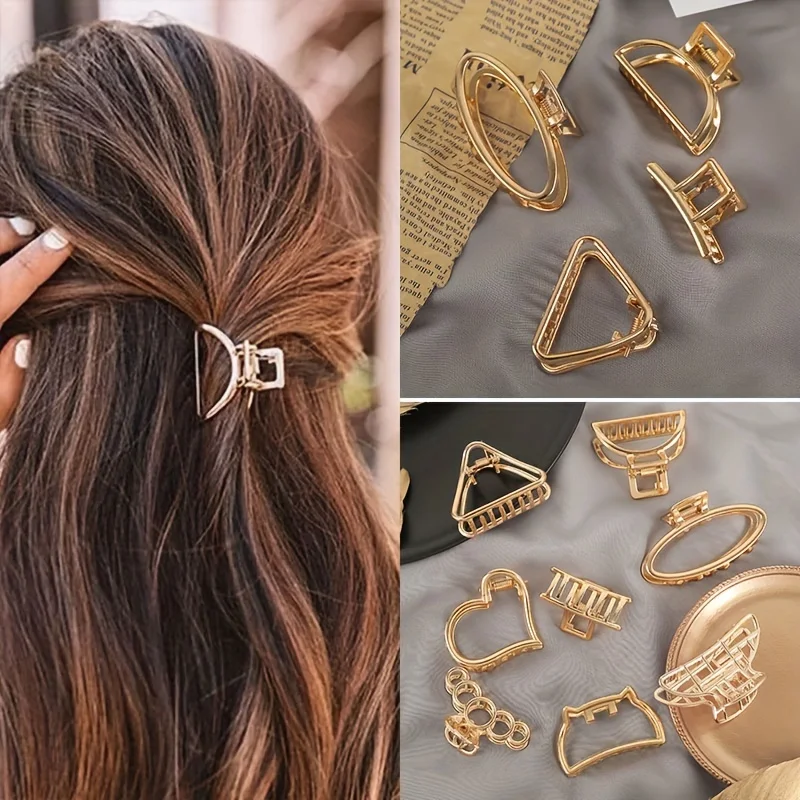 Mode Einfache Non Slip Mini Hohl Herz Metall Haar Klaue Clips Gold Geometrische Pony Barrettes Haar Kiefer Für Frauen Mädchen Täglich