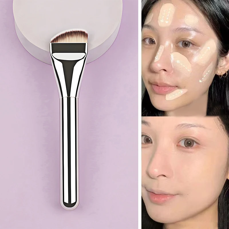 【1 Stück ultradünner Foundation-Pinsel mit weichen Haaren, dünner Gesichtskonturpinsel, flacher Konturpinsel zum Verblenden von Foundation-Creme, Make-up-Pinsel】 Image