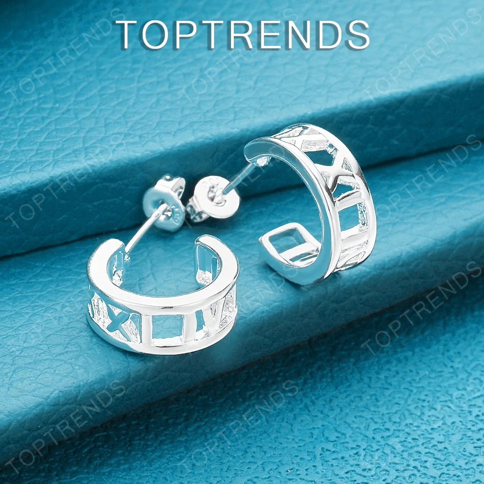 Beliebte halbrunde Ohrstecker aus 925er-Sterlingsilber mit römischen Ziffern für Damen, Grace-Schmuckzubehör, Hochzeit, Geburtstag, Party Image