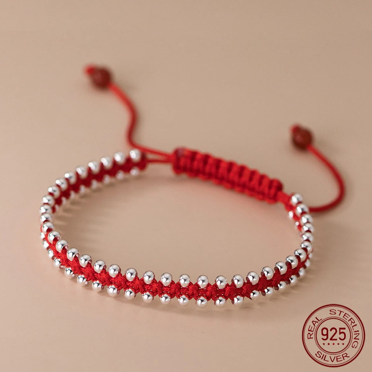 La monada 24cm Glück 925 Silber Seil Armbänder Frauen Silber Bead Rot Gewinde Linie String Armbänder Für Frauen Mädchen einstellbar