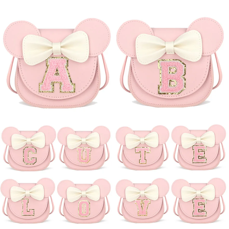 Kleinkind Mädchen Rosa Schleife Alphabet-Tasche Kinder Mädchen Schultertasche mit Mausohren Geschenke Grenzüberschreitende Kleine Mädchen Mini-Geldbörse XC14
