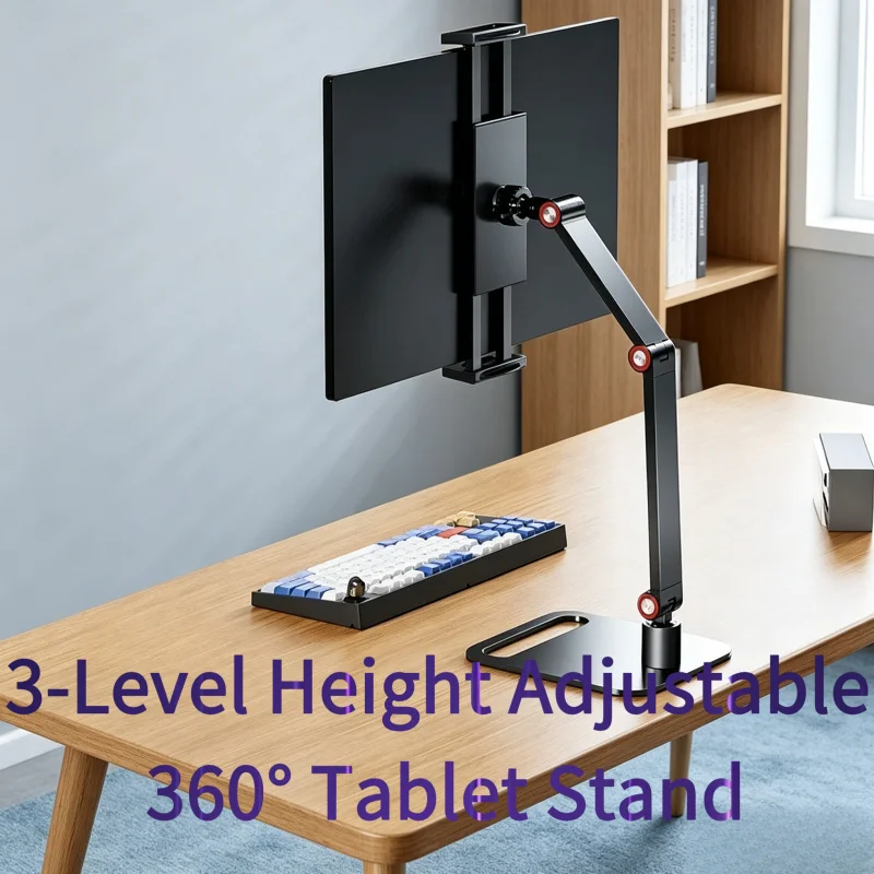 Höhenverstellbarer 3-teiliger Tablet-Ständer 360° ° Drehbarer Schreibtischhalter mit quadratischer Basis für iPad, Kindle, Smartphone, maximale Belastung 10 kg Image