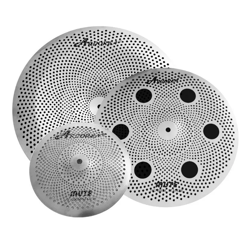 Arborea Silver Low Volume Cymbal-Set, 3-teilig: 10-Zoll-Splash, 16-Zoll-Ozone-Stacker, 18-Zoll-China-Becken für Schlagzeug Image