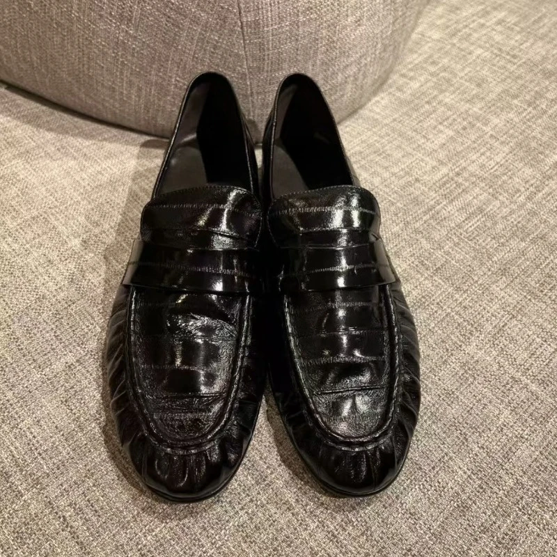 Große Größe Echtleder-Loafer Hochwertige Slipper mit dickem Absatz Kleine Lederschuhe Elegante Büro-Damenschuhe für den Arbeitsweg